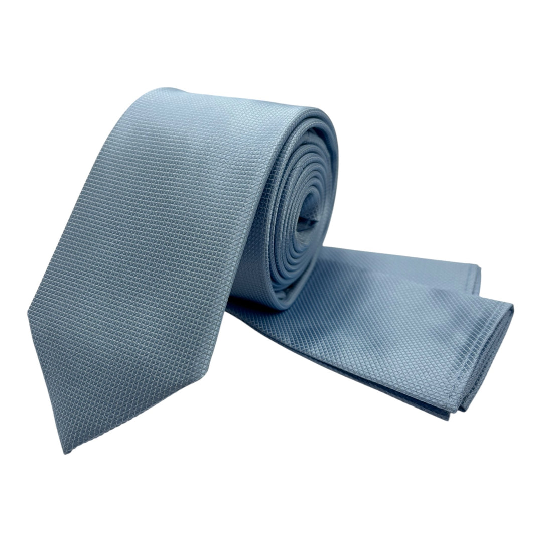Powder Blue Square Weave Print Tie and Pocket Square