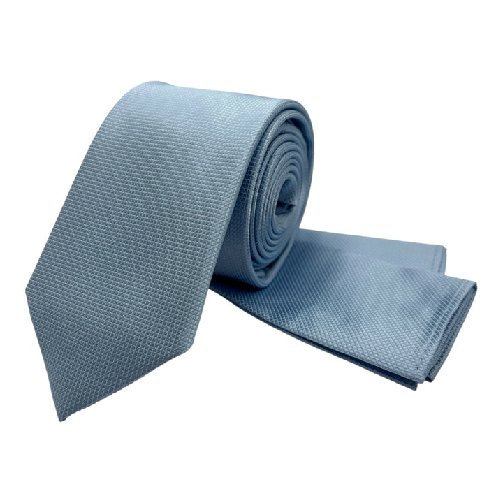 Powder Blue Square Weave Print Tie and Pocket Square