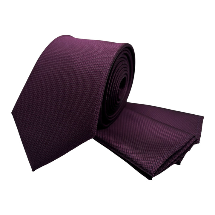 Plum Square Weave Print Tie and Pocket Square