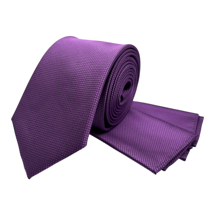 Purple Square Weave Print Tie and Pocket Square