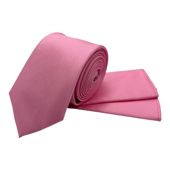 Pink Square Weave Print Tie and Pocket Square