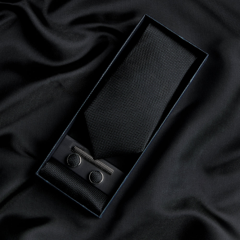 Black Textured Tie Set