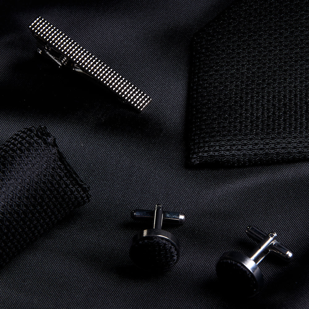 Black Textured Tie Set