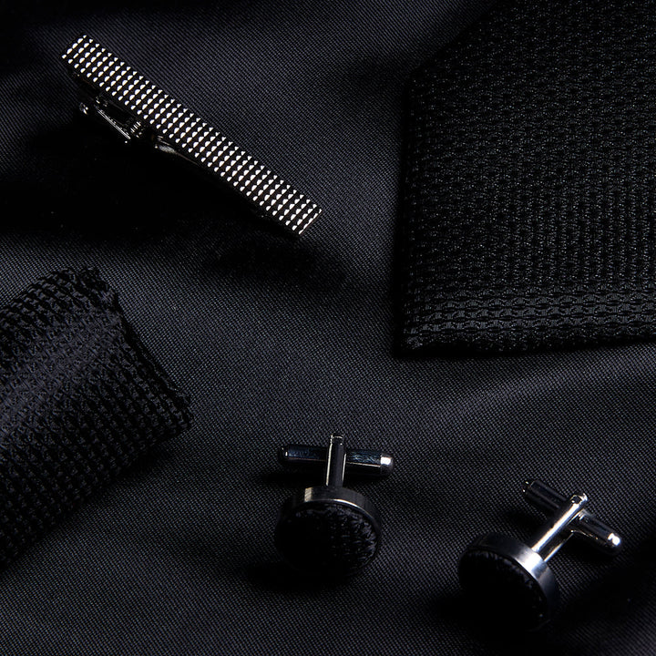 Black Textured Tie Set