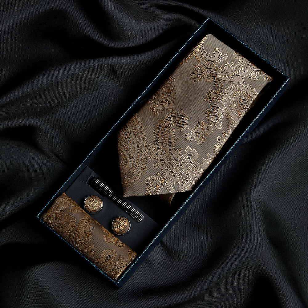 Brown Gold Paisley Tie Set