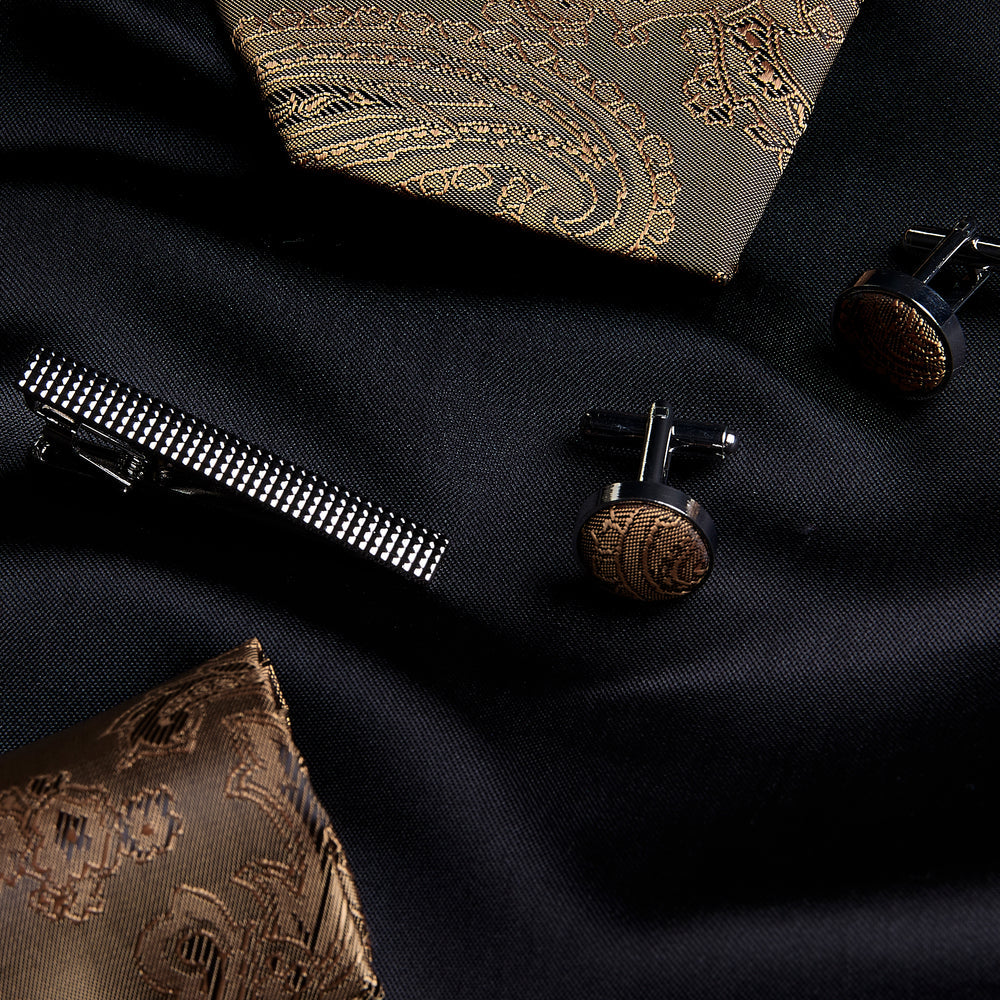 Brown Gold Paisley Tie Set