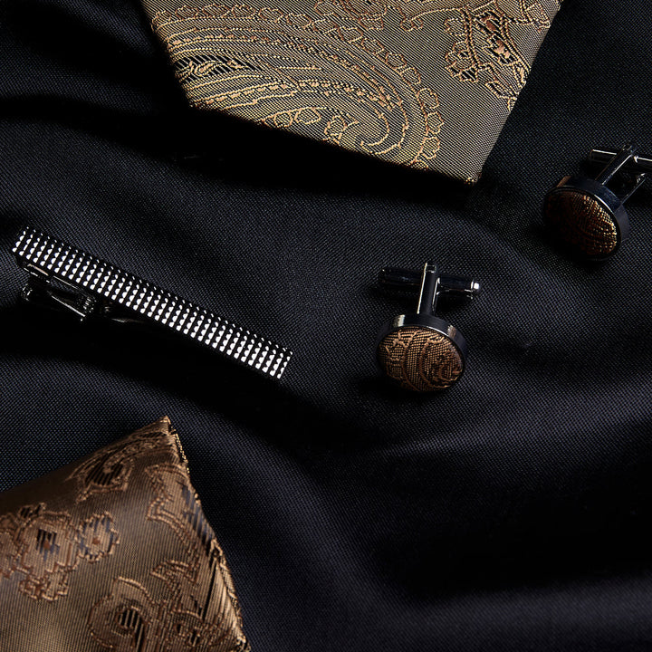 Brown Gold Paisley Tie Set