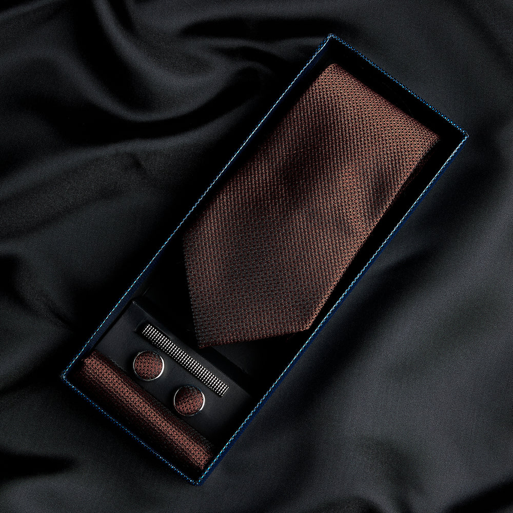 Brown Textured Tie Set