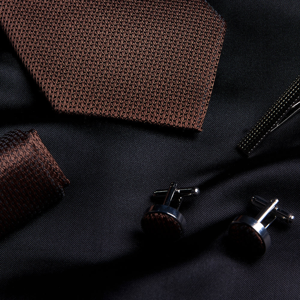 Brown Textured Tie Set