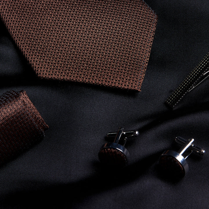 Brown Textured Tie Set