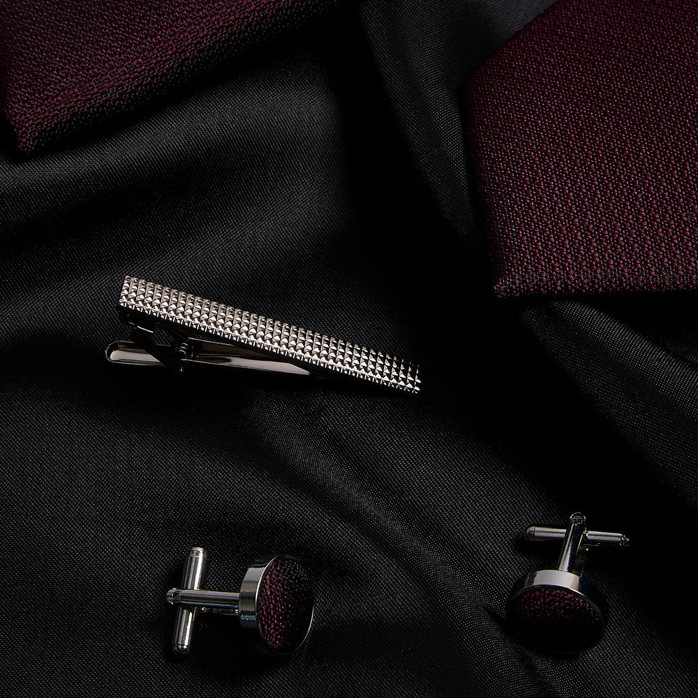 Burgundy Textured Tie Set