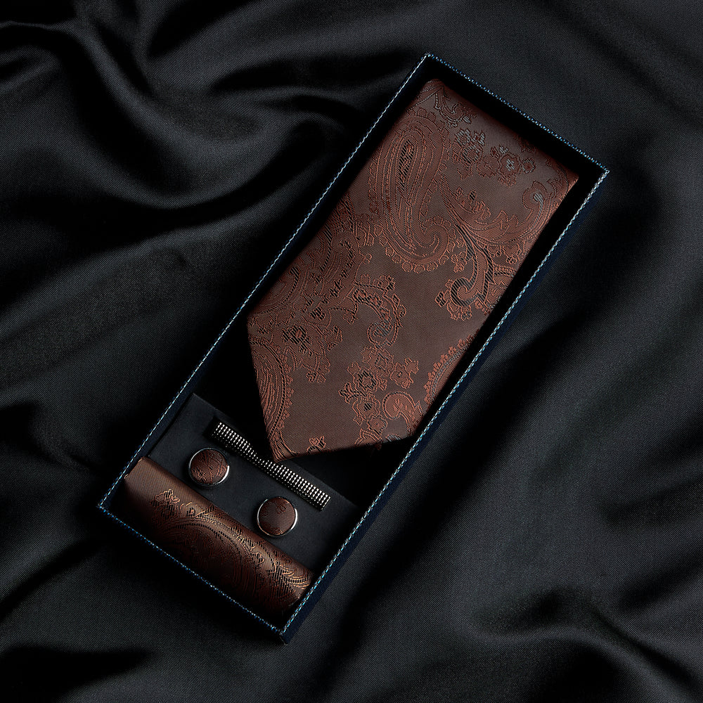 Brown Paisley Tie Set