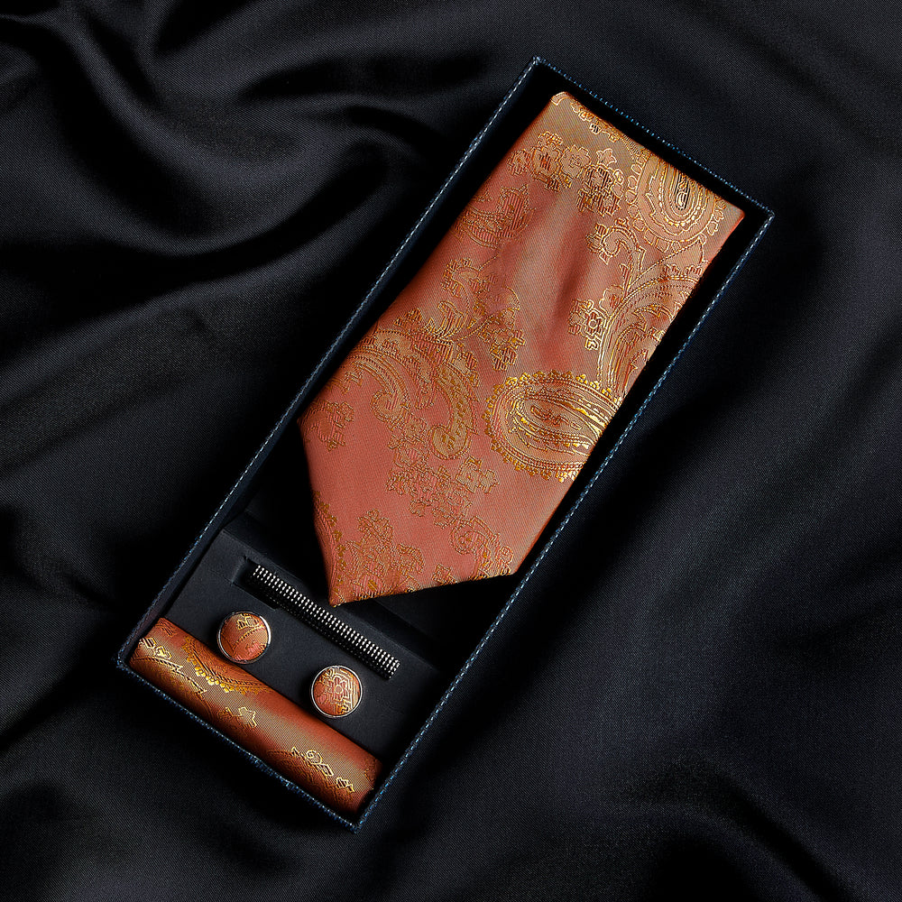 Orange Paisley Tie Set