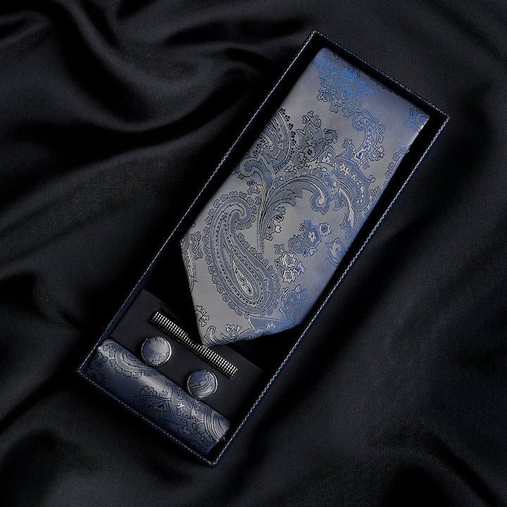 Silver Blue Paisley Tie Set