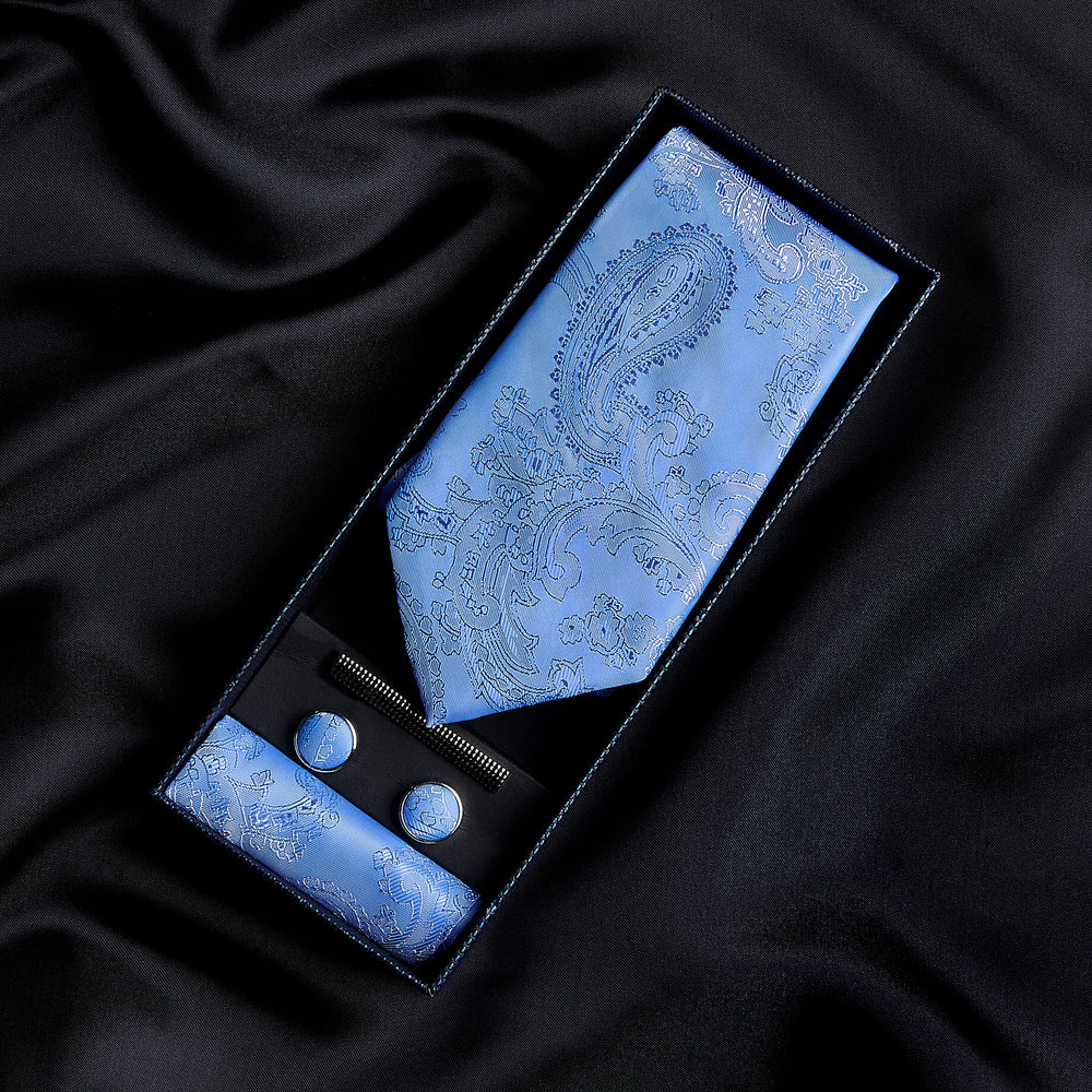 Blue Paisley Tie Set
