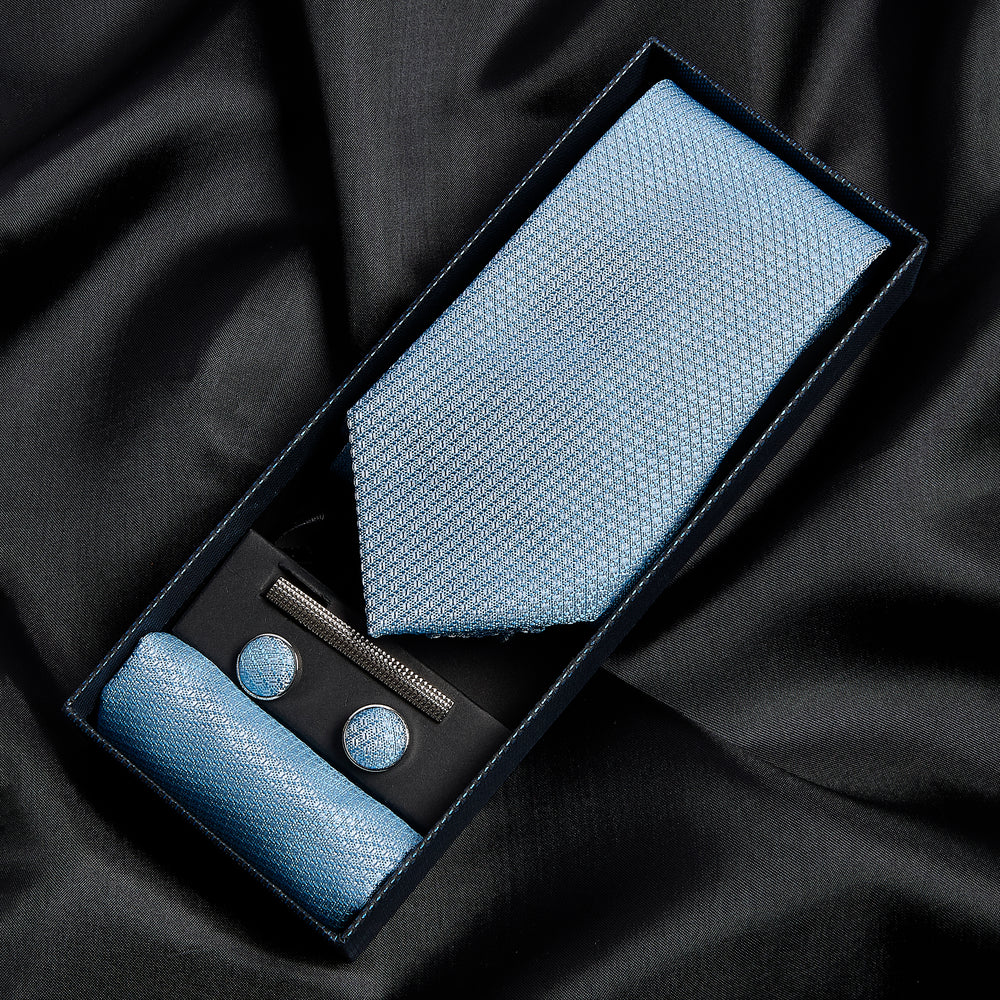Sky Blue Textured Tie Set