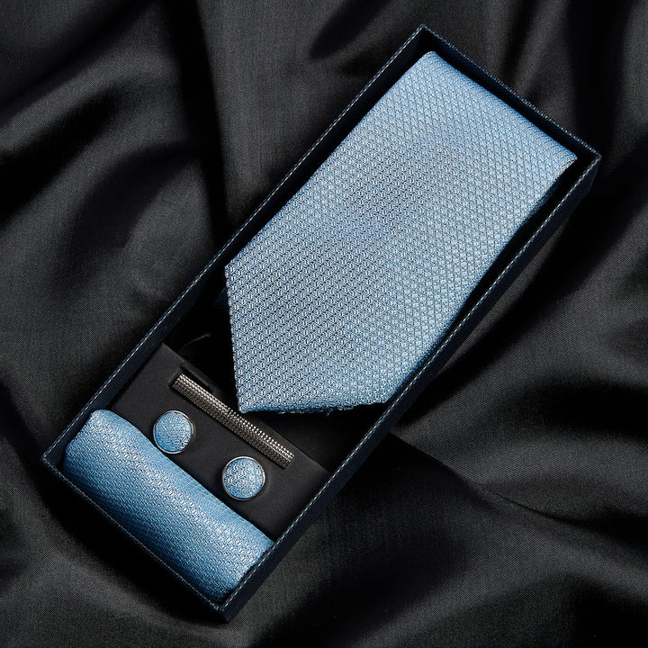 Sky Blue Textured Tie Set