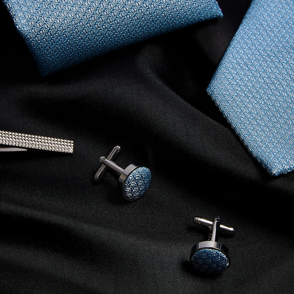 Sky Blue Textured Tie Set