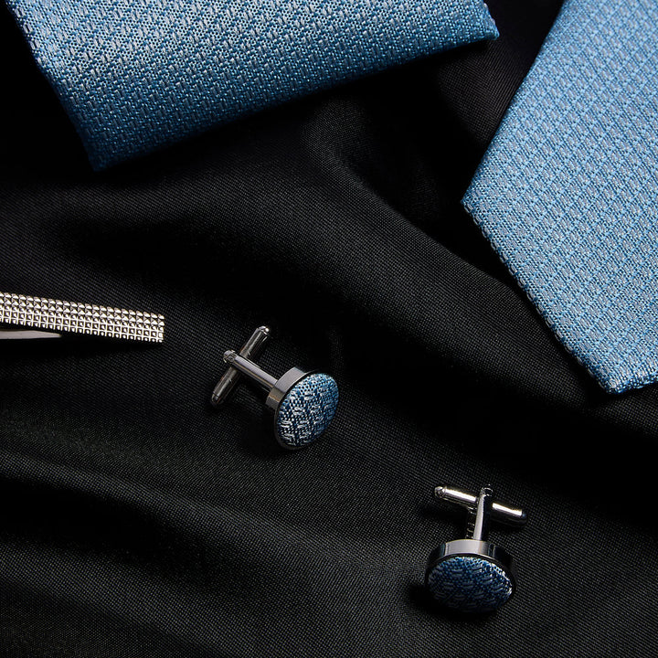 Sky Blue Textured Tie Set