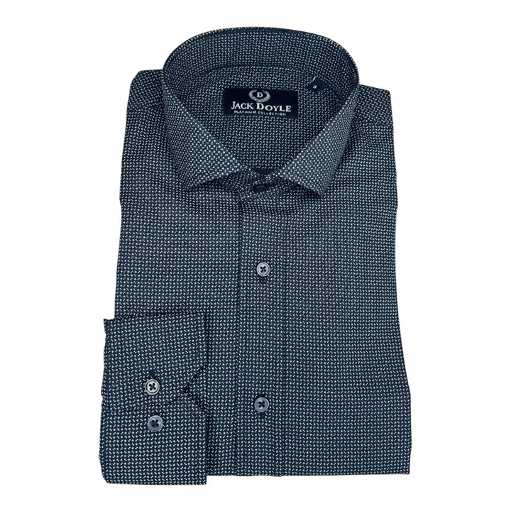 Jack Doyle Cutaway Collar Dark Navy Geometric Print Shirt