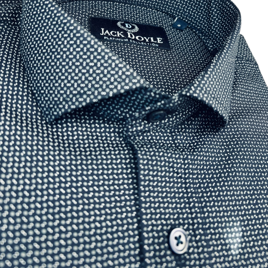 Jack Doyle Cutaway Collar Dark Navy Geometric Print Shirt