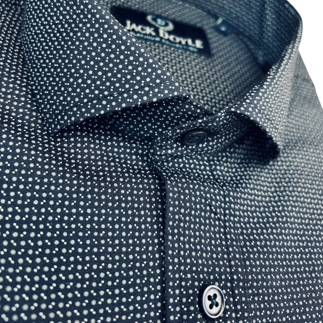 Jack Doyle Cutaway Collar Dark Navy Geometric Print Shirt