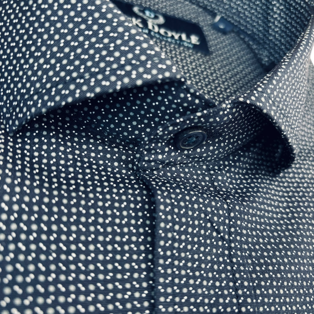 Jack Doyle Cutaway Collar Dark Navy Geometric Print Shirt