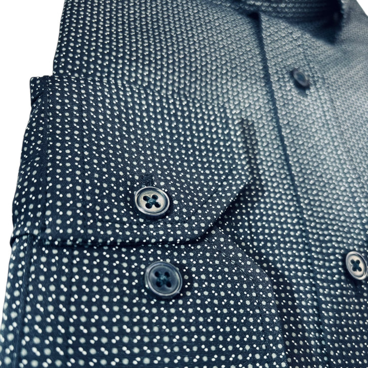 Jack Doyle Cutaway Collar Dark Navy Geometric Print Shirt