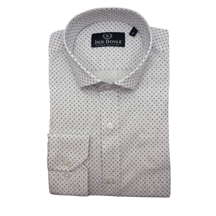 Jack Doyle Cutaway Collar White Geometric Print Shirt