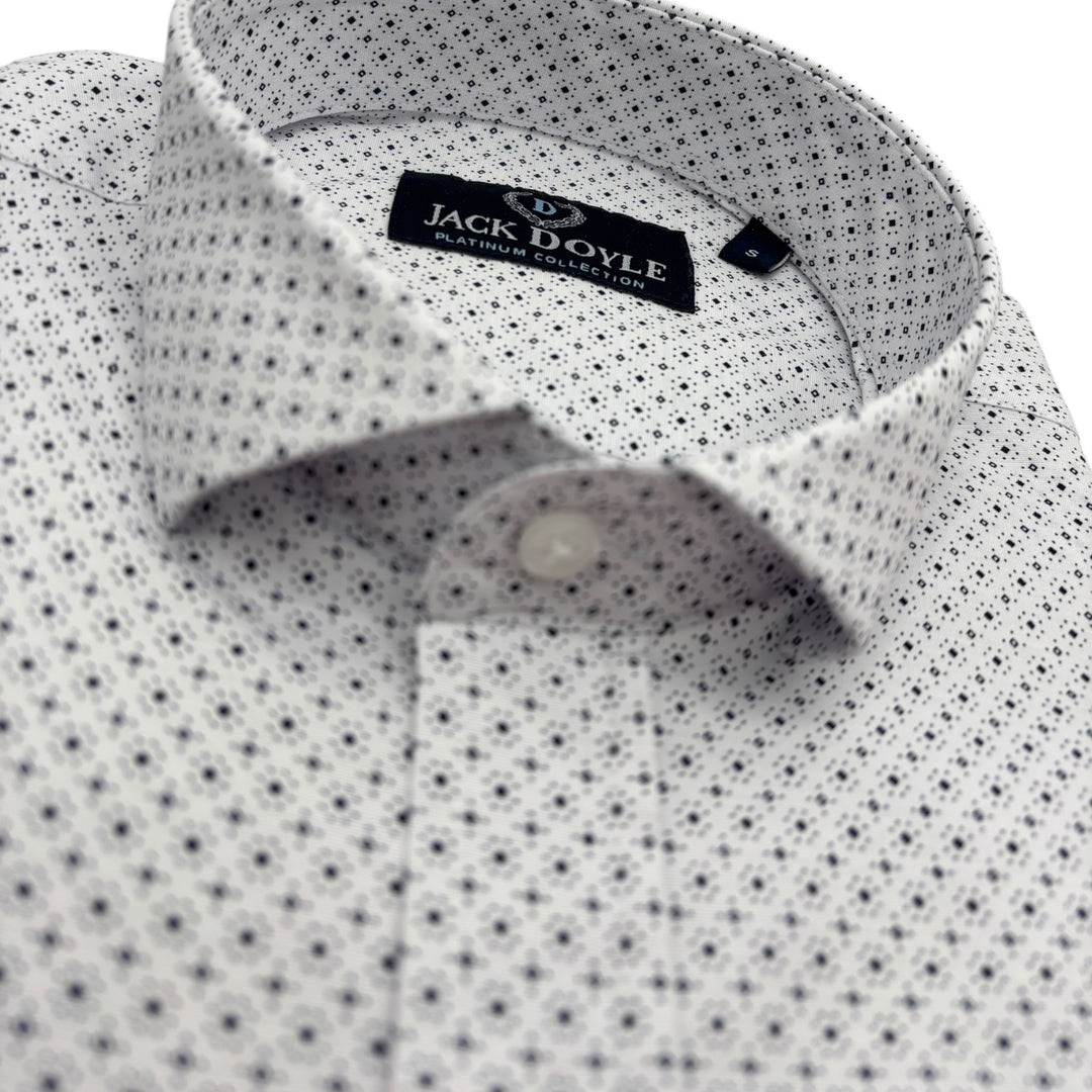 Jack Doyle Cutaway Collar White Geometric Print Shirt