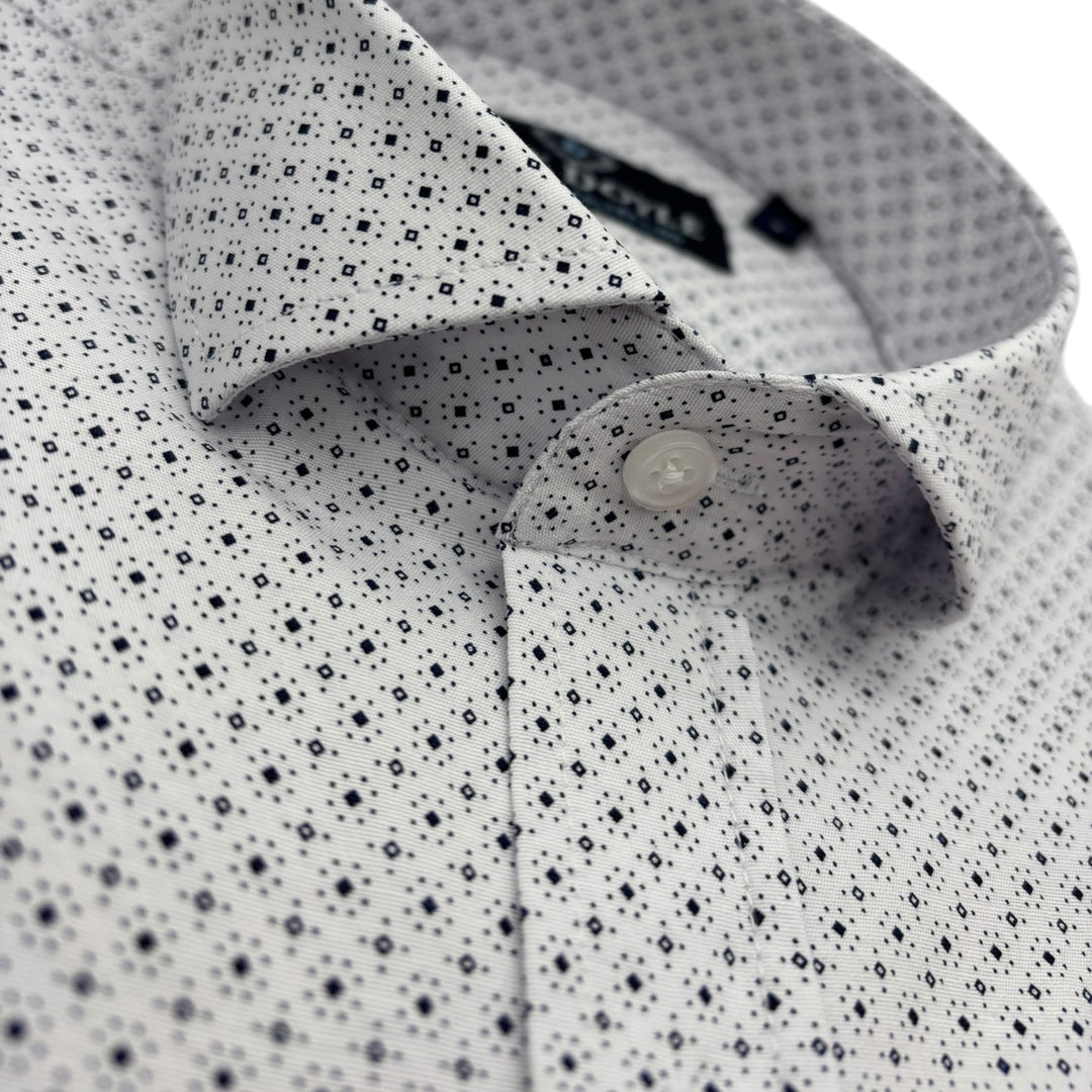 Jack Doyle Cutaway Collar White Geometric Print Shirt