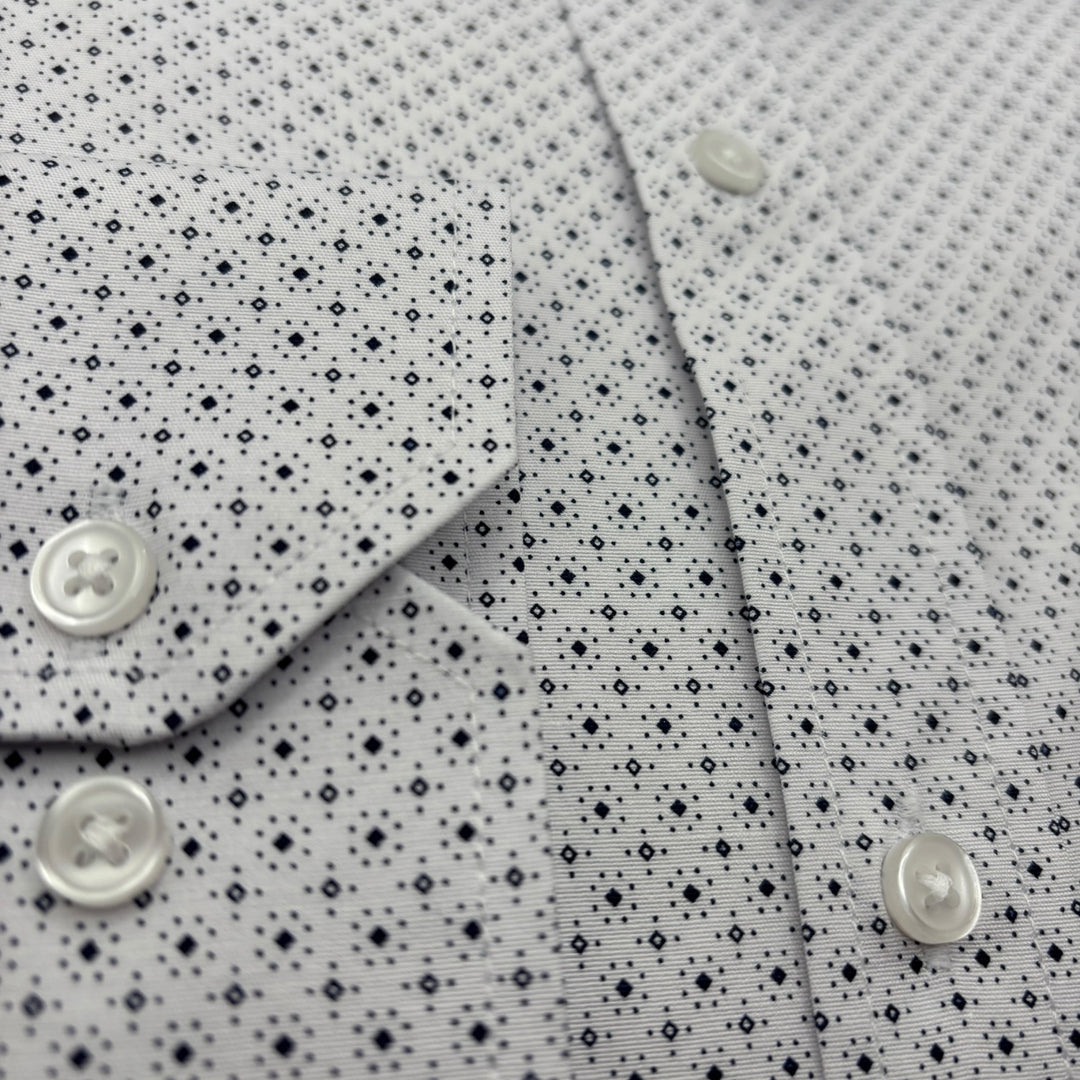 Jack Doyle Cutaway Collar White Geometric Print Shirt