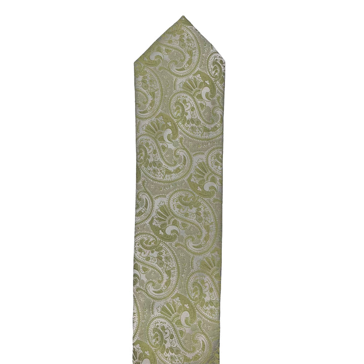Lime Green Paisley Pattern Tie and Pocket Square