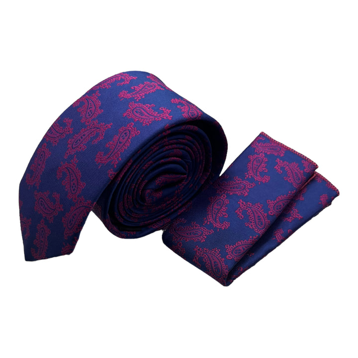 Skinny Purple Paisley Tie and Pocket Square
