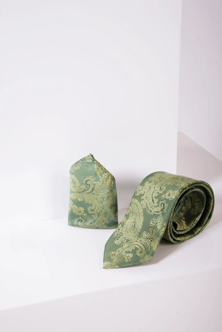 MD Green Paisley Tie & Pocket Square Set