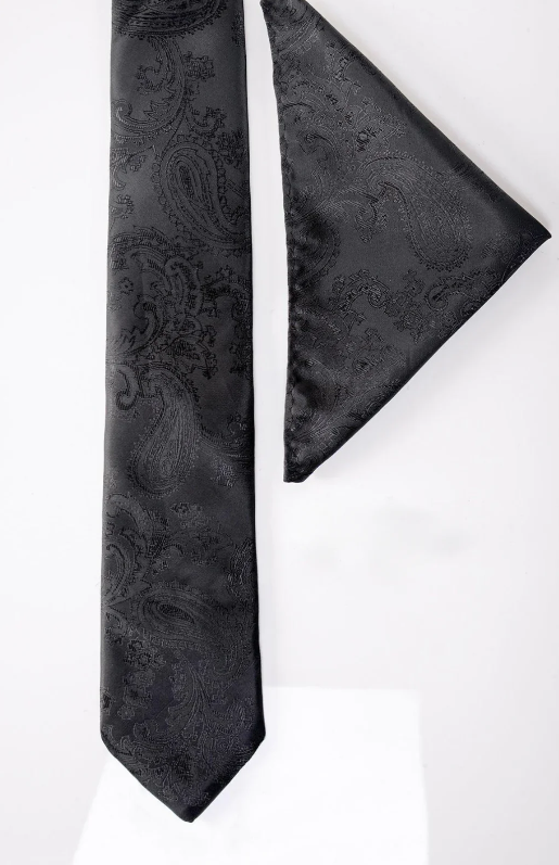 MD Black Paisley Tie & Pocket Square Set