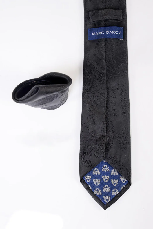 MD Black Paisley Tie & Pocket Square Set