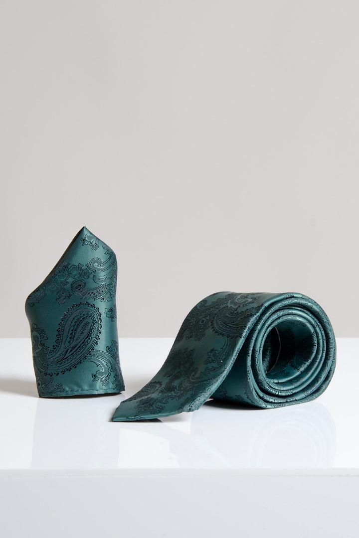Bottle Green Paisley Tie and Pocket Square Set