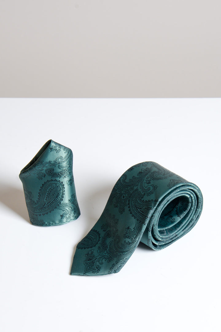 Bottle Green Paisley Tie and Pocket Square Set