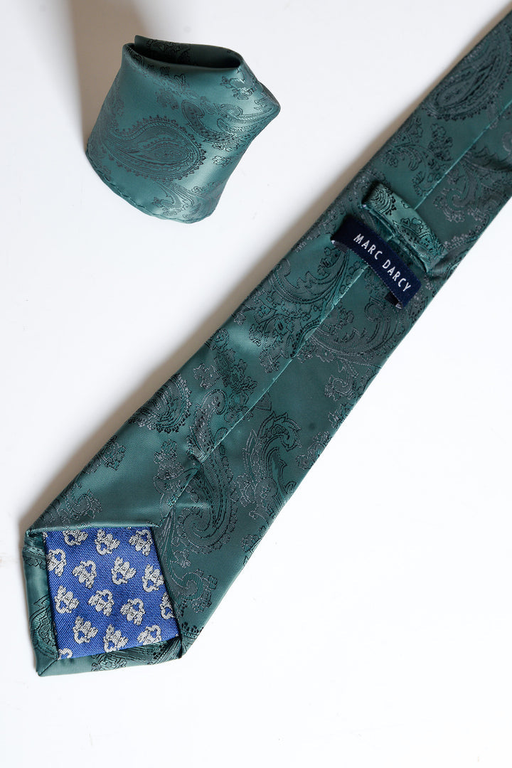 Bottle Green Paisley Tie and Pocket Square Set