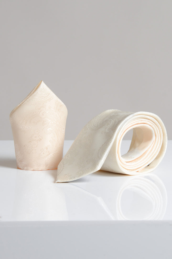 Cream Paisley Tie and Pocket Square Set