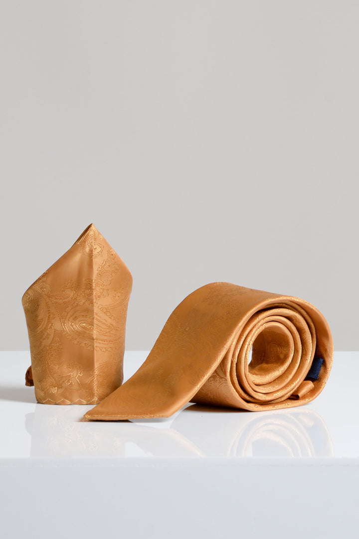 Gold Paisley Tie and Pocket Square Set