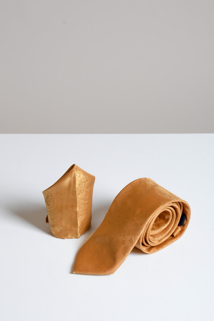 Gold Paisley Tie and Pocket Square Set