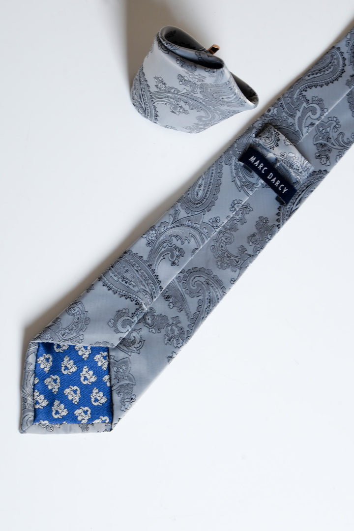 Grey Paisley Tie and Pocket Square Set