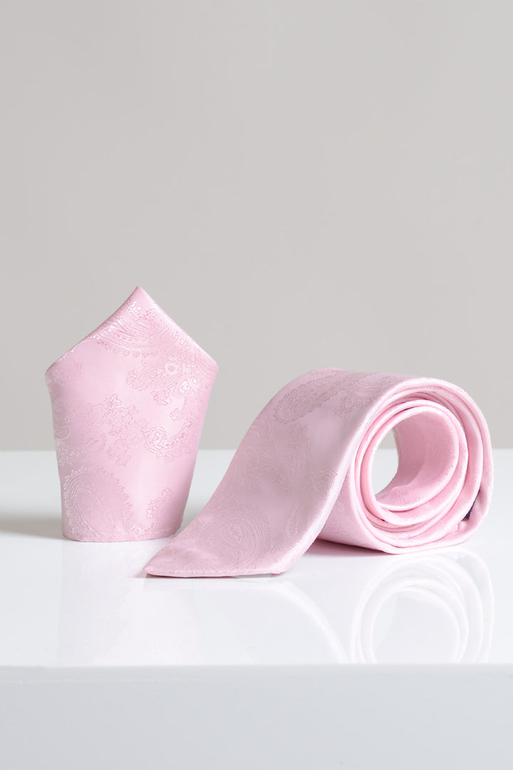 Light Pink Paisley Tie and Pocket Square Set