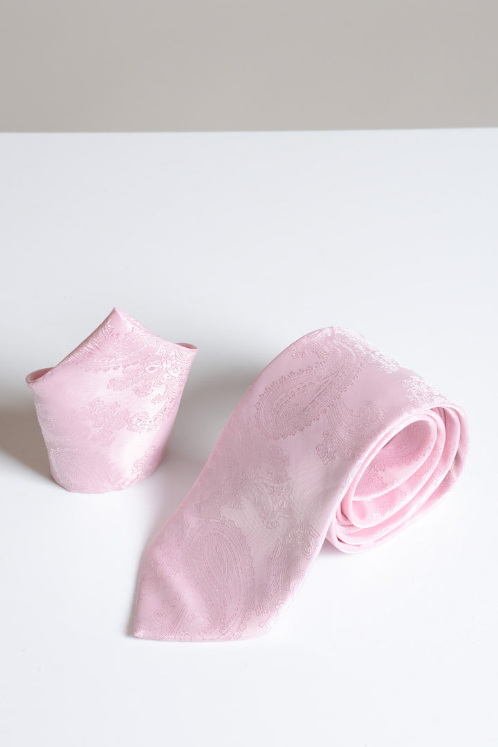 Light Pink Paisley Tie and Pocket Square Set