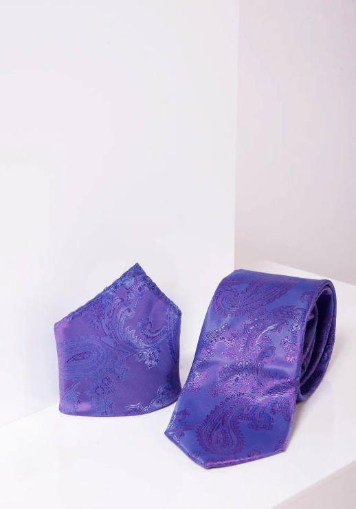 MD Lilac Paisley Tie & Pocket Square Set