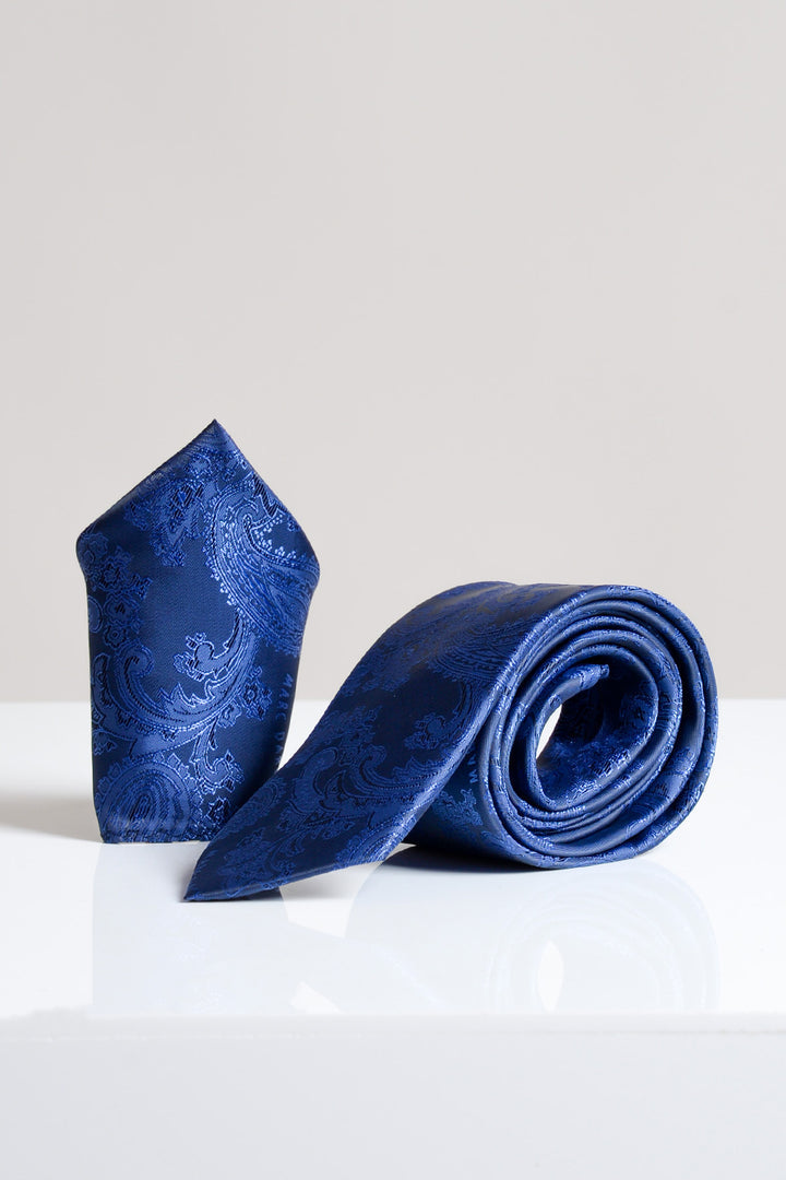 Midnight Navy Paisley Tie and Pocket Square Set