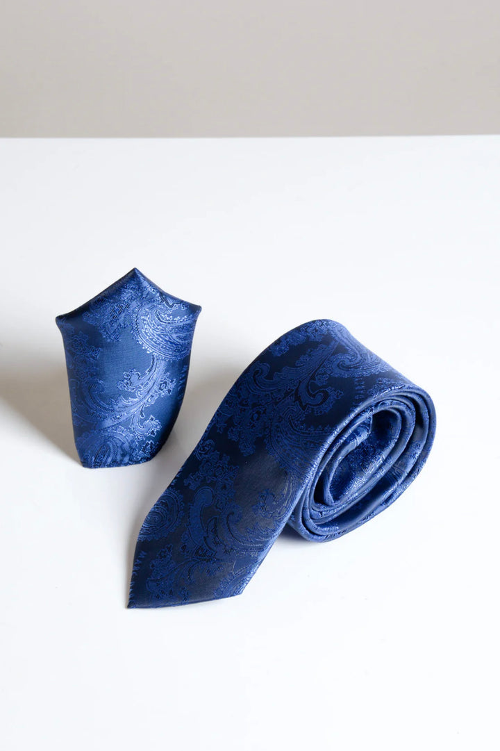 Midnight Navy Paisley Tie and Pocket Square Set