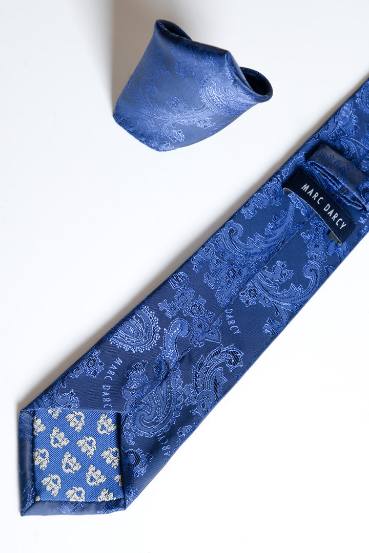 Midnight Navy Paisley Tie and Pocket Square Set